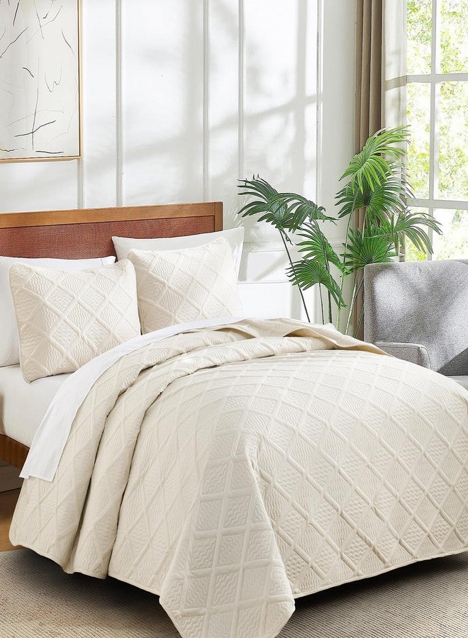 Yiran Queen Quilt Set Beige Spring Summer Bedspreads Bedding Set 3 Pieces Thin Lightweight Microfiber Coverlet with 2 Pillow Shams for All Season - Image 3